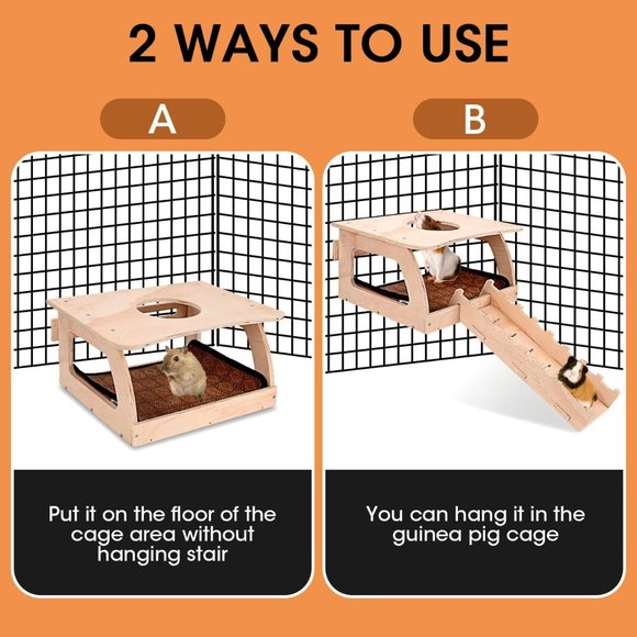 Haldane Guinea Pig Hideout - Wooden Small Animal Hideout with Mat & Ladder, Vent - Picture 6 of 6